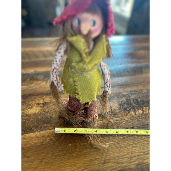 Vintage Handcrafted Straw/burlap/and vintage clothe Scarecrow Doll With Red Hat - Picture 11 of 12